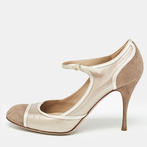 Valentino Beige Suede and Leather Ankle Strap Pumps Size 37.5 - Valentino - Modalova