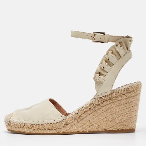 Valentino White Leather Rockstud Wedge Espadrille Ankle Strap Sandals Size 38 - Valentino - Modalova