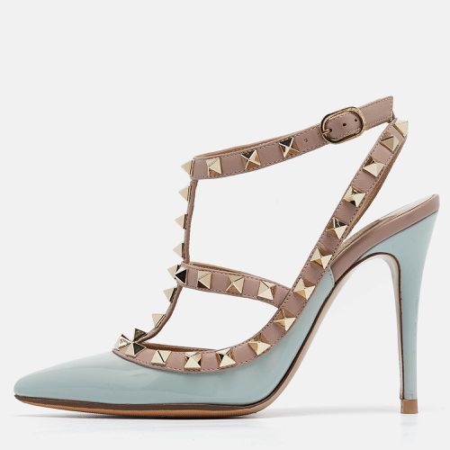 Valentino Light Blue/Old Rose Patent Leather Rockstud Ankle Strap Pumps Size 34 - Valentino - Modalova