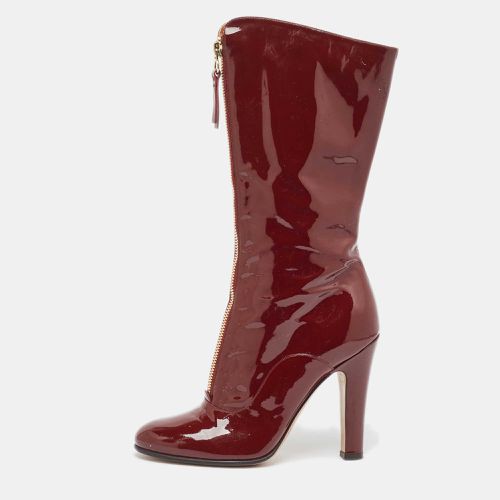 Valentino Burgundy Patent Leather Zip Detail Mid Calf Boots Size 40 - Valentino - Modalova