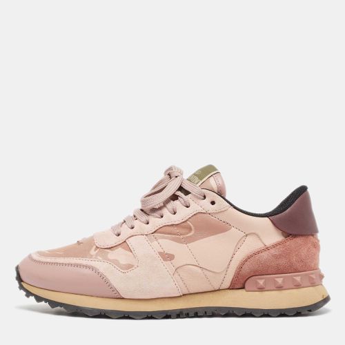 Valentino Pink/Beige Leather and Suede Camouflage Rockrunner Low Top Sneakers Size 37 - Valentino - Modalova