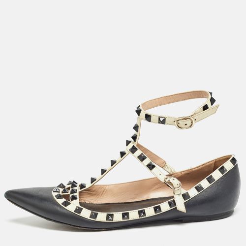 Valentino Black/White Leather Rockstud Ankle Strap Ballet Flats Size 39 - Valentino - Modalova