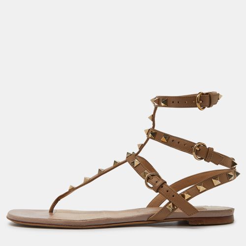 Valentino Beige/Pink Leather Rockstud Thong Flat Sandals Size 39 - Valentino - Modalova