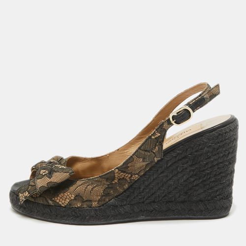 Valentino Black/Beige Lace and Mesh Wedge Espadrille Sandals Size 39.5 - Valentino - Modalova