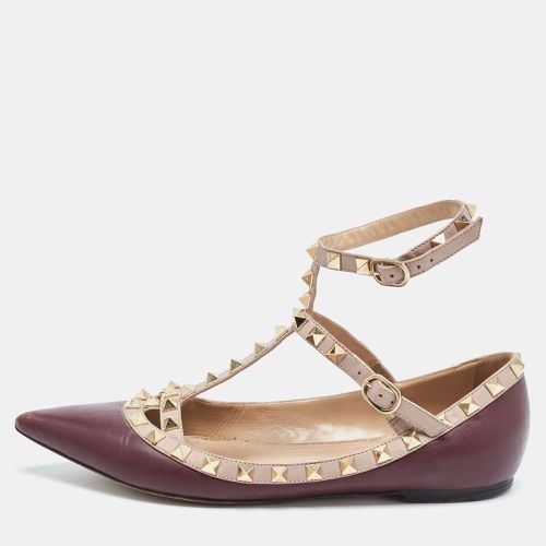 Valentino Burgundy Leather Rockstud Caged Ballet Flats Size 37.5 - Valentino - Modalova