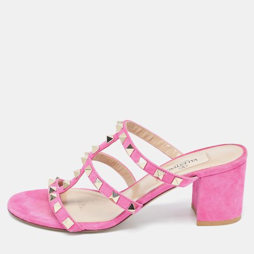 Valentino Pink Suede Rockstud Slide Sandals Size 35 - Valentino - Modalova