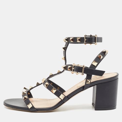 Valentino Black Leather Rockstud Ankle Strap Sandals Size 35.5 - Valentino - Modalova