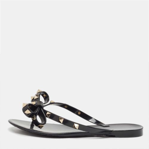 Valentino Black Rubber Bow Rockstud Thong Flats Size 35 - Valentino - Modalova