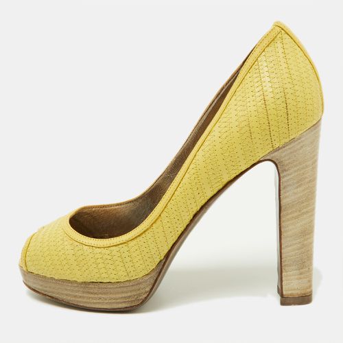 Valentino Yellow Embroidered Leather Peep Toe Platform Pumps Size 37 - Valentino - Modalova