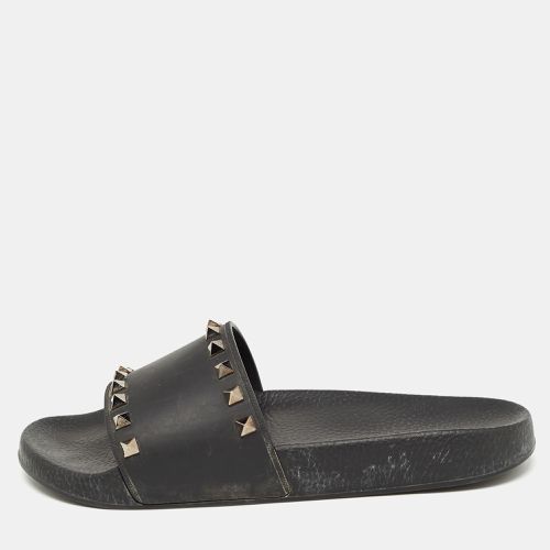 Valentino Black Rubber Rockstud Flat Slides Size 40 - Valentino - Modalova