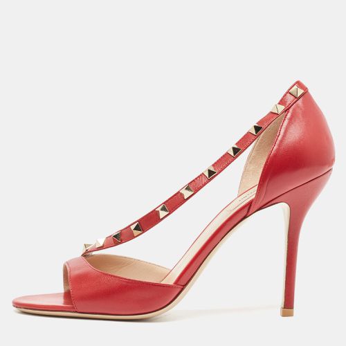 Valentino Dark Red Leather Rockstud Sandals Size 40 - Valentino - Modalova