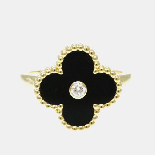 Van Cleef & Arpels 18K Yellow Gold, Diamond and Onyx Vintage Alhambra Ring EU 52 - Van Cleef & Arpels - Modalova