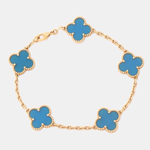 Van Cleef & Arpels Vintage Alhambra Agate 18k Yellow Gold 5 Motif Station Bracelet - Van Cleef & Arpels - Modalova