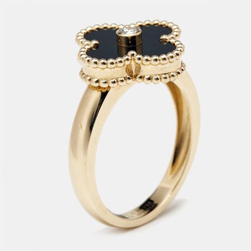 Vintage Alhambra Onyx Diamond 18k Gold Ring Size 55 - Van Cleef & Arpels - Modalova