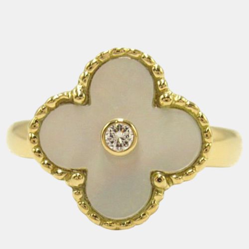 Van Cleef & Arpels 18k Yellow Gold Diamond Mother of Pearl Vintage Alhambra Ring EU 56 - Van Cleef & Arpels - Modalova