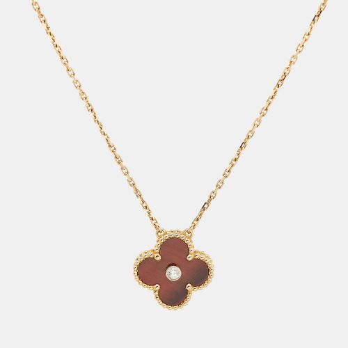 Van Cleef & Arpels Vintage Alhambra Limited Edition 2017 Bulls Eye Brown Stone and Diamond 18K Rose Gold Holiday Pendant Necklace - Van Cleef & Arpels - Modalova