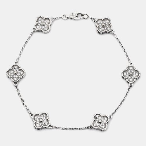 Van Cleef & Arpels Sweet Alhambra Diamond 18k White Gold 6 Motif Station Bracelet - Van Cleef & Arpels - Modalova