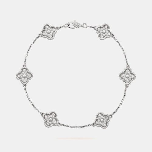 K Gold Sweet Alhambra Diamond 6 Motif Station Bracelet - Van Cleef & Arpels - Modalova