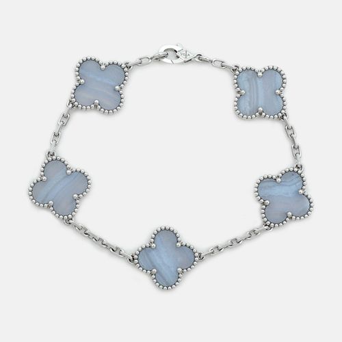 Van Cleef & Arpels Vintage Alhambra Chalcedony 18K White Gold 5 Motif Station Bracelet - Van Cleef & Arpels - Modalova