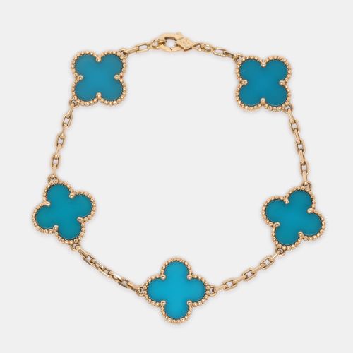 Van Cleef & Arpels Vintage Alhambra Agate 18k Yellow Gold 5 Motif Station Bracelet - Van Cleef & Arpels - Modalova