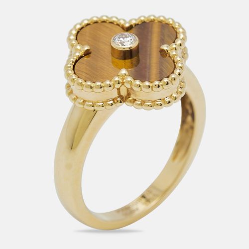 Van Cleef & Arpels Vintage Alhambra Tiger's Eye Diamond 18k Yellow Gold Ring Size 51 - Van Cleef & Arpels - Modalova