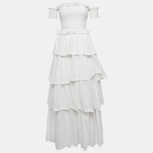 V.Chapman White Cotton Fil Coupe Tiered Angelina Belted Gown XS - V.Chapman - Modalova
