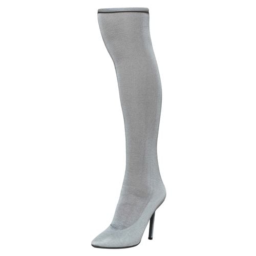 Vetements Grey Stretch Fabric Reflective Thigh High Socks Boots Size 38 - Vetements - Modalova