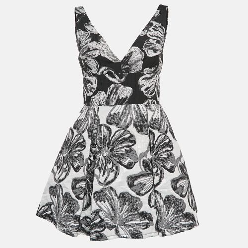 Vera Wang Black Floral Brocade Pleated Mini Dress S - Vera Wang - Modalova