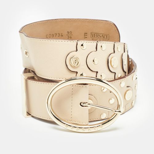 Versace Beige Leather Studded Oval Buckle Belt 90CM - Versace - Modalova