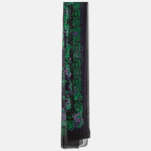 Versace Black & Purple Floral Print Silk Stole - Versace - Modalova