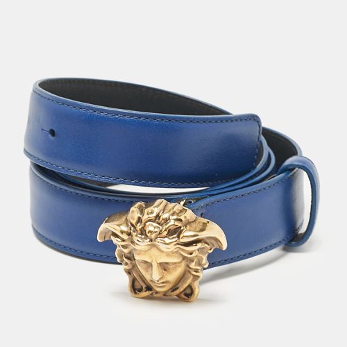 Versace Blue Leather Medusa Head Buckle Belt - Versace - Modalova