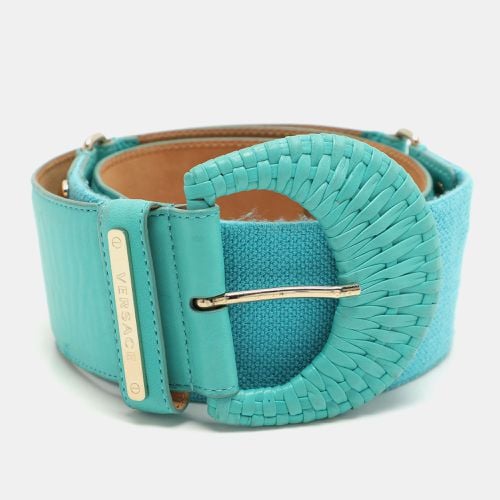 Versace Turquoise Leather and Stretch Fabric Waist Belt 85CM - Versace - Modalova