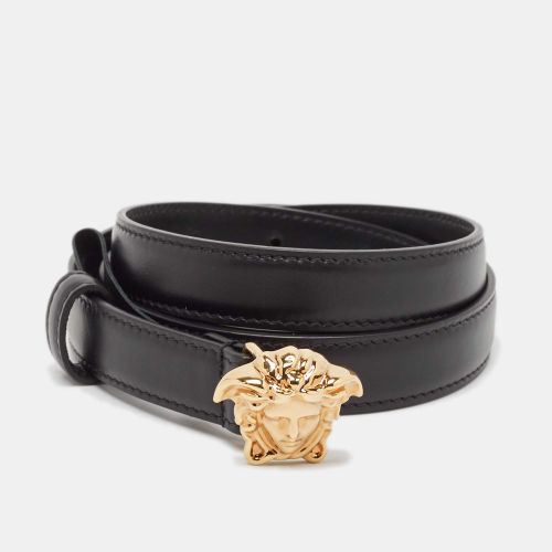 Versace Black Leather La Medusa Slim Buckle Belt 90CM - Versace - Modalova