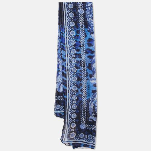 Versace Blue Leopard and Baroque Print Voile Scarf - Versace - Modalova