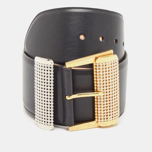 Leather Crystals Embellished Wide Buckle Belt 80CM - Versace - Modalova