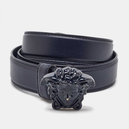 Versace Navy Blue Leather Medusa Buckle Belt 80CM - Versace - Modalova