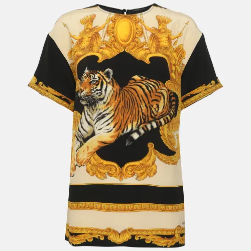 Yellow Tiger Printed Silk Top S - Versace - Modalova