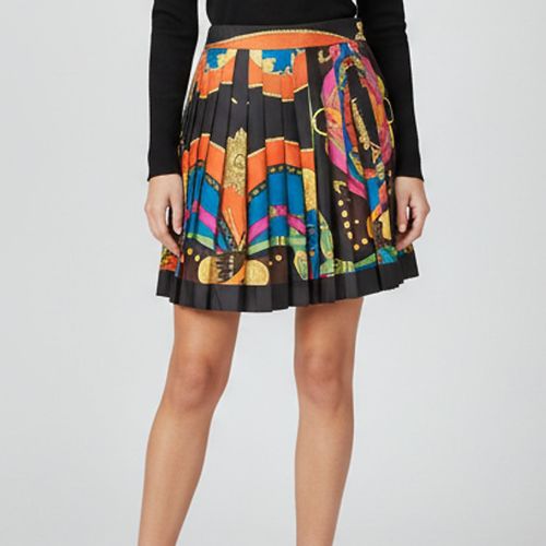 Barocco Rodeo Print Silk Pleated Mini Skirt M - Versace - Modalova