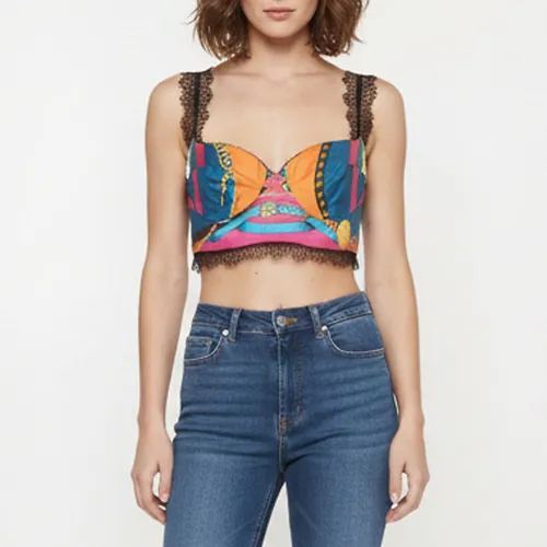 Rodeo Pop Print Silk Crop Top L - Versace - Modalova