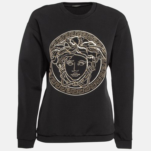 Versace Black Medussa Embroidered Stretch Knit Sweatshirt M - Versace - Modalova