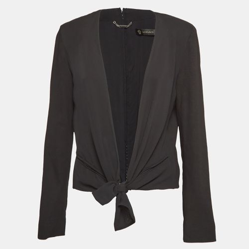 Versace Black Linen Blend Tie-Up Front Jacket M - Versace - Modalova