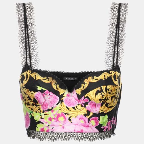 Versace Multicolor Medusa Orchid Print Silk Bustier Crop Top S - Versace - Modalova