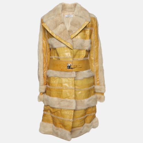 Versace Yellow/Beige Leather and Mink Fur Long Coat L - Versace - Modalova