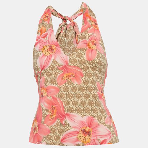 Versace Pink Floral Print Silk Drape Style Halter Neck Top S - Versace - Modalova