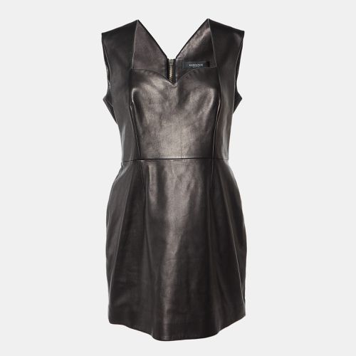 Versace Brown Leather Sleeveless Mini Dress L - Versace - Modalova