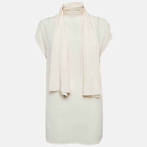 Versace Cream Silk Tie-Up Neck Sleeveless Blouse M - Versace - Modalova