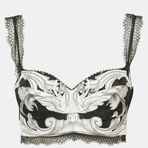 Versace Black/White Baroque Print Silk Bralette Top M - Versace - Modalova