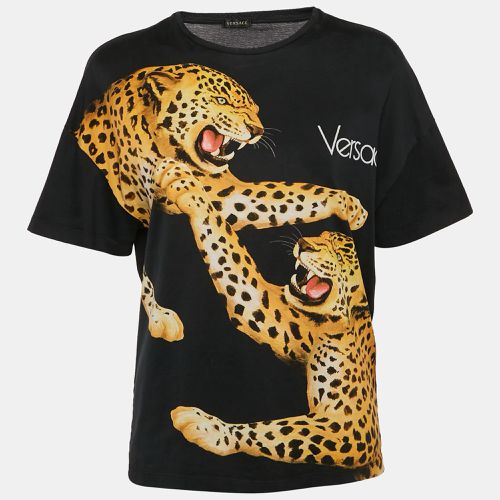 Versace Black Printed Cotton Crew-Neck T-Shirt S - Versace - Modalova