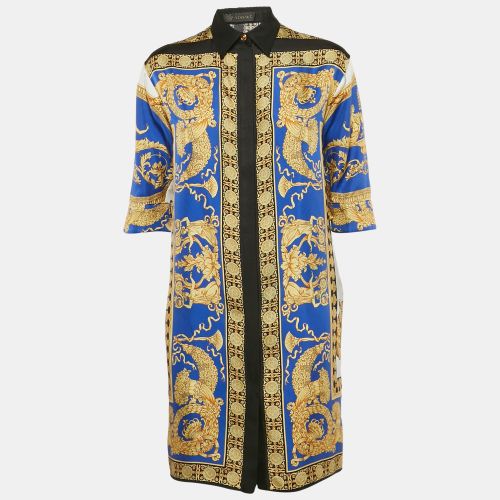 Versace Blue/Yellow Barocco Print Silk Shirt Dress XS - Versace - Modalova