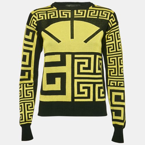 Versace Black/Yellow Greca Pattern Jersey Crewneck Sweatshirt S - Versace - Modalova